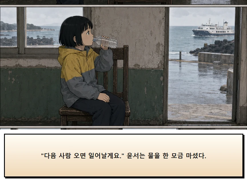 15화: 남겨 둔 의자 10페이지. “다음 사람 오면 일어날게요.” 윤서는 물을 한 모금 마셨다.