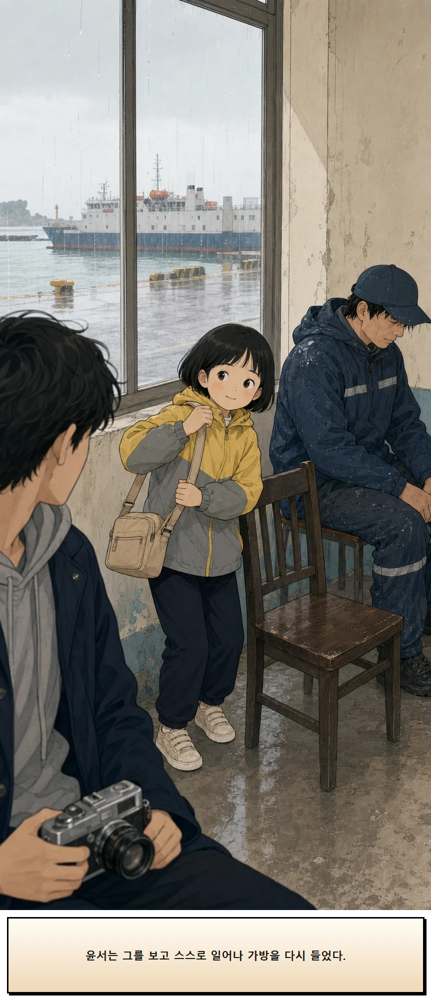 15화: 남겨 둔 의자 12페이지. 윤서는 그를 보고 스스로 일어나 가방을 다시 들었다.