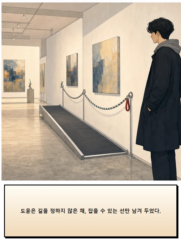 22화: 잡을 수 있는 선 20페이지. 도윤은 길을 정하지 않은 채, 잡을 수 있는 선만 남겨 두었다.