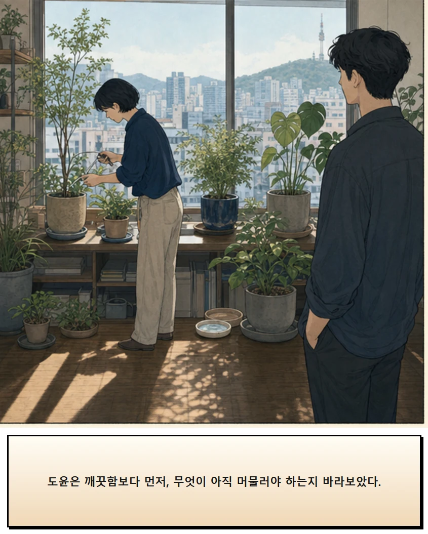 24화: 물이 머무는 받침 20페이지. 도윤은 깨끗함보다 먼저, 무엇이 아직 머물러야 하는지 바라보았다.