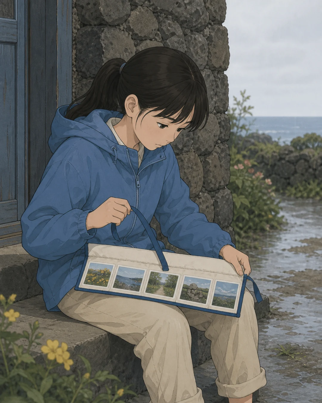 30화: 내가 푸는 묶음 17페이지. 집 앞에 도착한 윤서는 고리를 당겨 혼자 사진 묶음을 열었다.