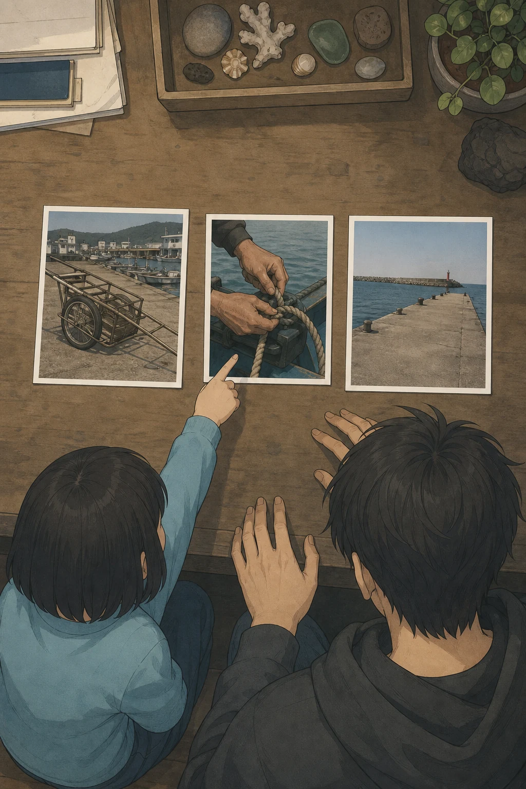 34화: 고른 순서 4페이지. 도윤이 원래 줄로 돌려놓자 손수레가 밧줄 묶는 일보다 먼저 보였다.