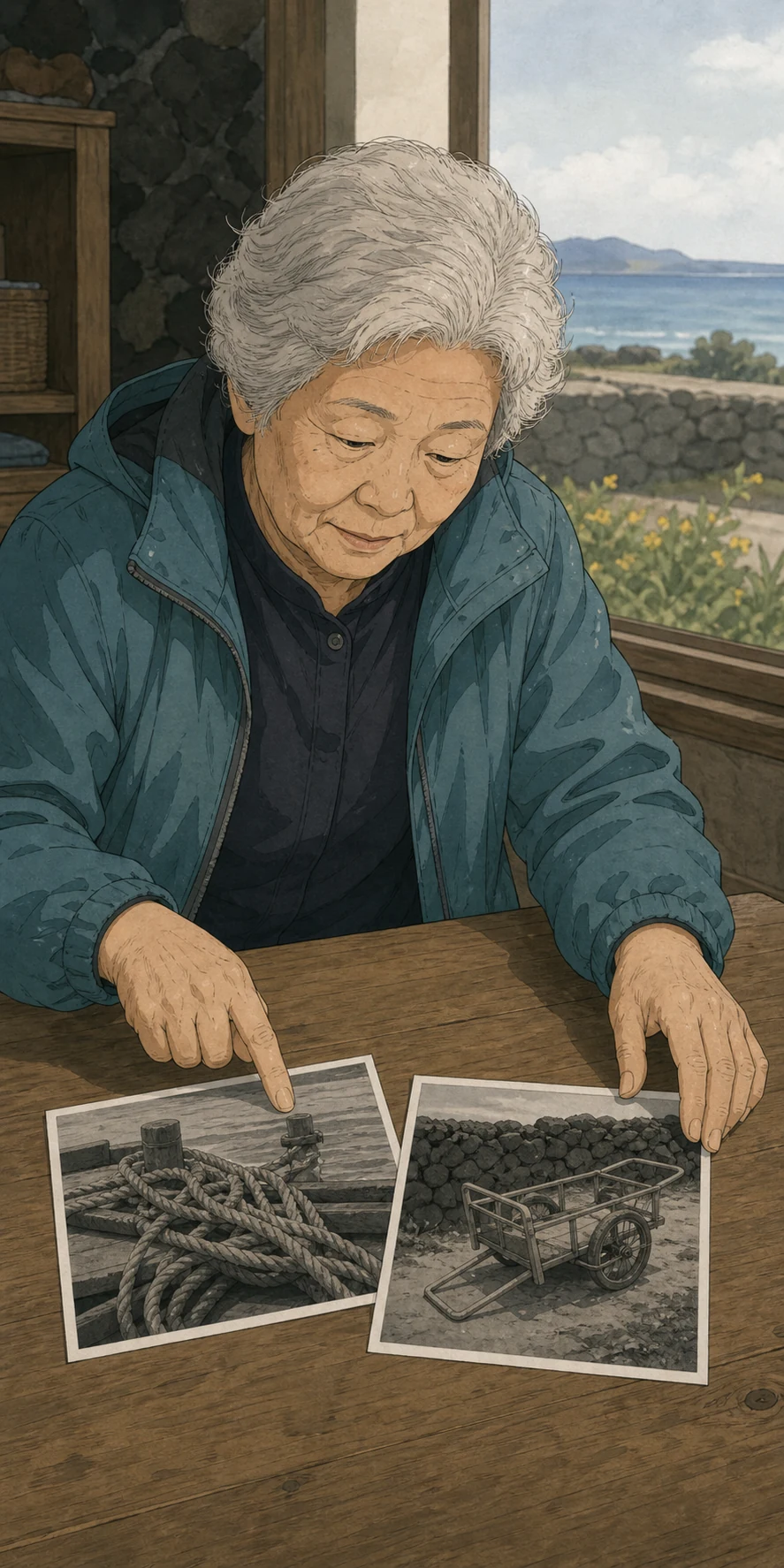 34화: 고른 순서 6페이지. 순덕은 밧줄을 먼저 묶어야 손수레를 움직인다고 말했다.