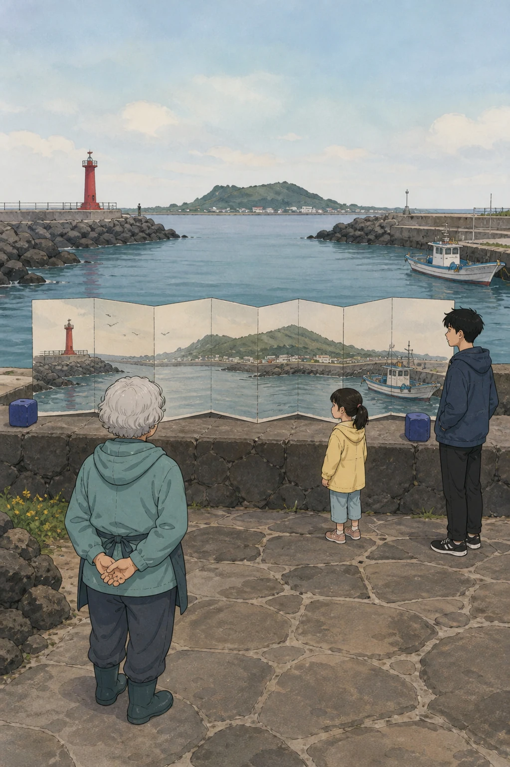 35화: 펴 둔 폭 17페이지. 순덕은 멀리서도 항구 양끝이 함께 보인다고 말했다.