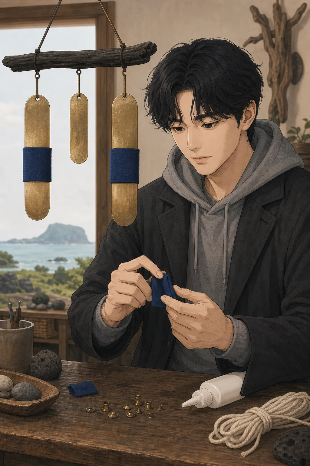 36화: 남겨 둔 울림 14페이지. 도윤은 고리를 붙이거나 끈으로 묶어 영구 고정하지 않았다.