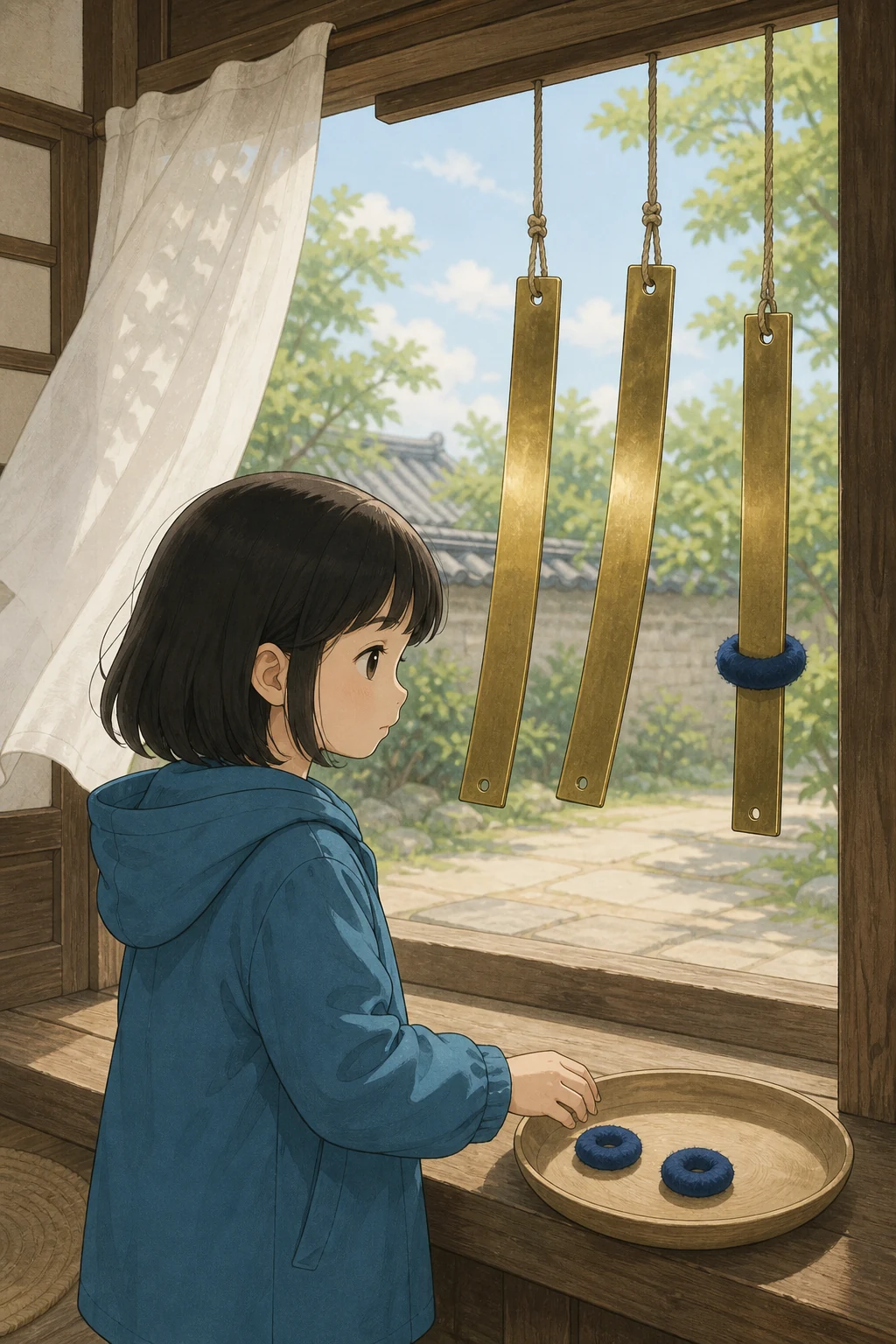 36화: 남겨 둔 울림 15페이지. 윤서는 왼쪽 고리도 벗겨 두 조각이 함께 울리게 해 봤다.