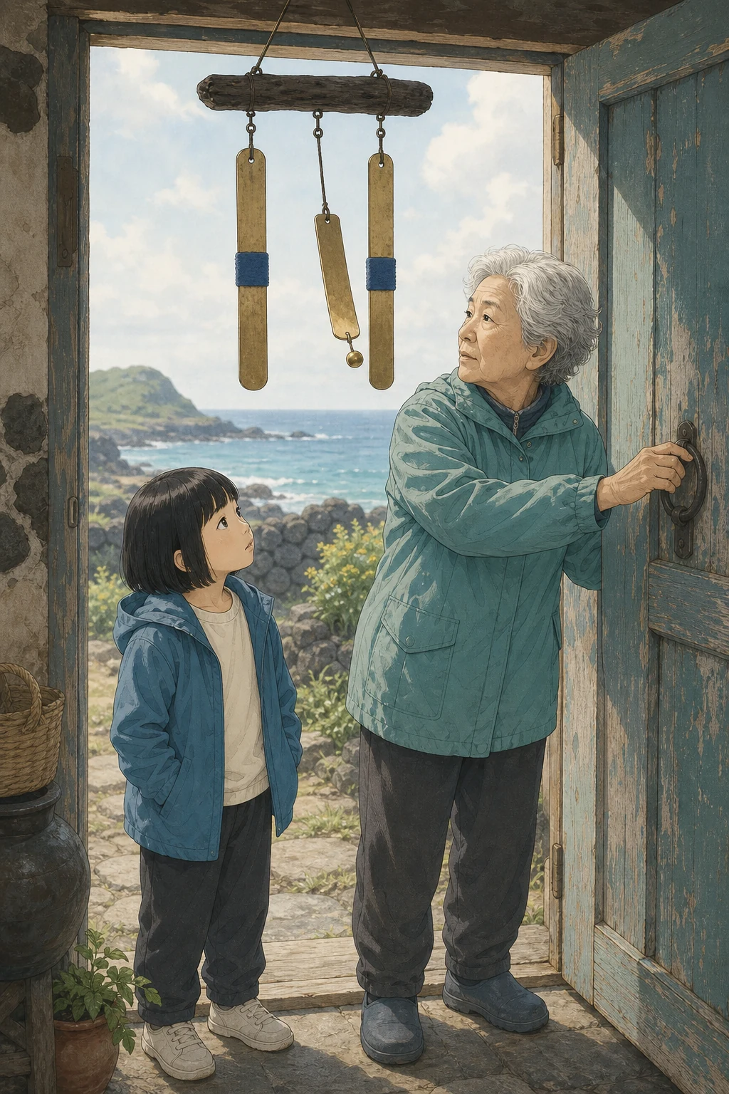 36화: 남겨 둔 울림 17페이지. 순덕은 문을 세게 열어도 풀린 한 조각만 움직이는지 확인했다.