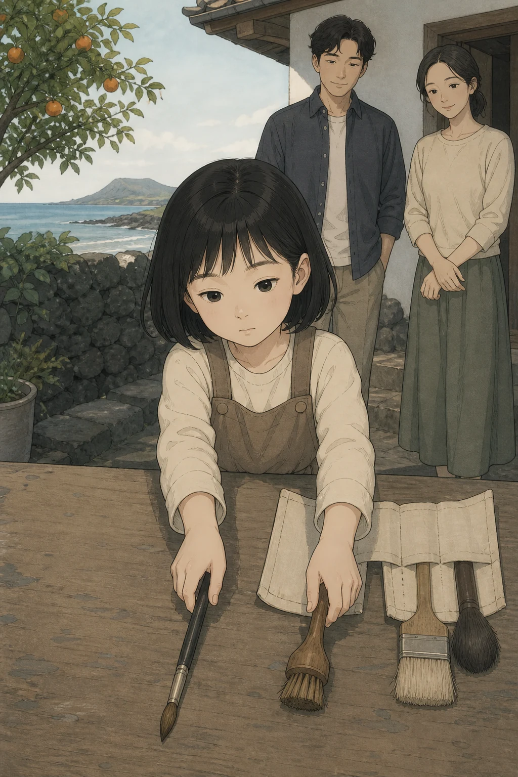 37화: 빌려 둔 둘 8페이지. 윤서는 마른 둥근 붓과 뻣뻣한 짧은 붓만 빌려주기로 했다.