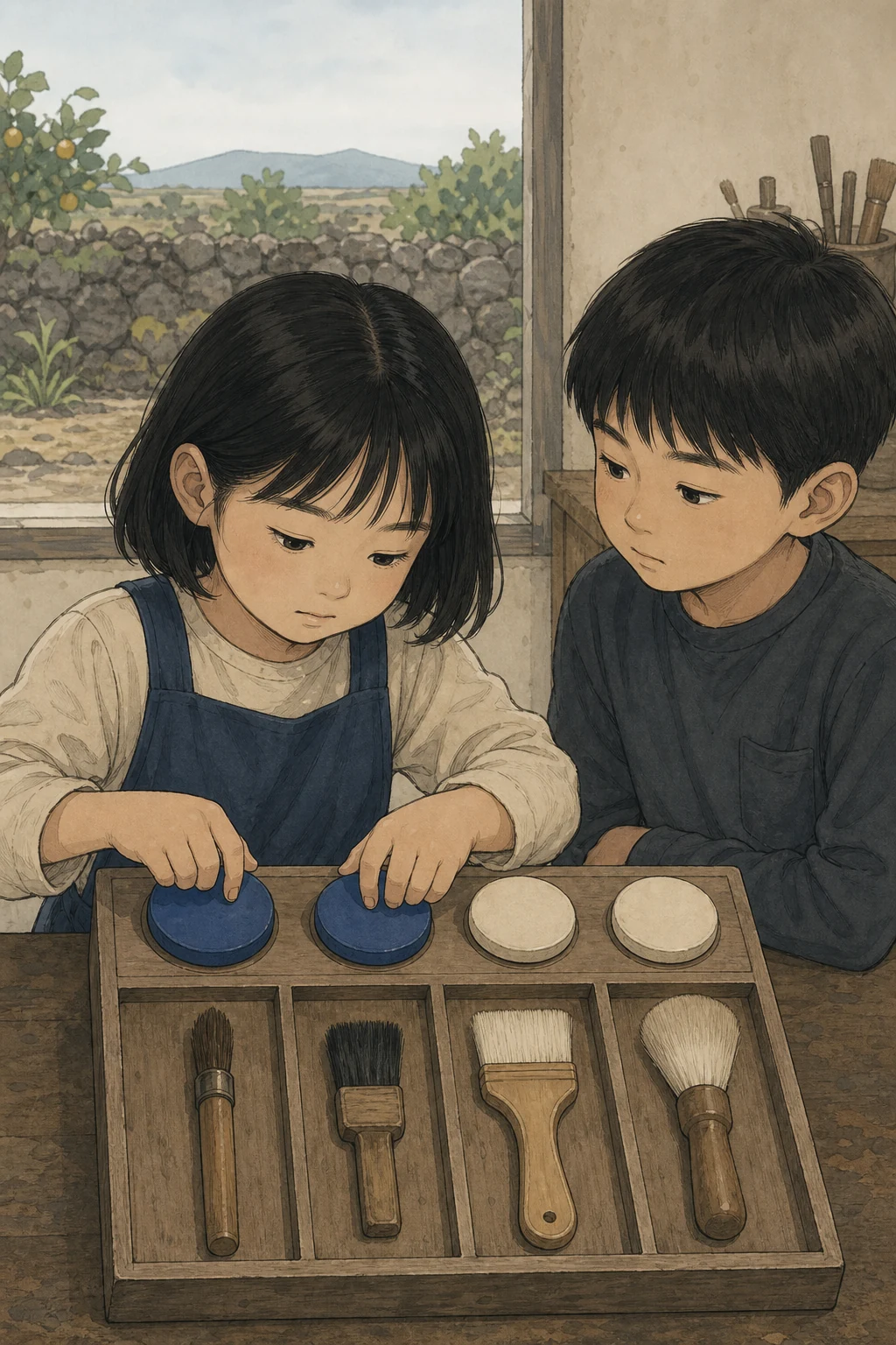37화: 빌려 둔 둘 10페이지. 윤서는 고른 두 주머니의 표지를 파란 면으로 직접 돌렸다.