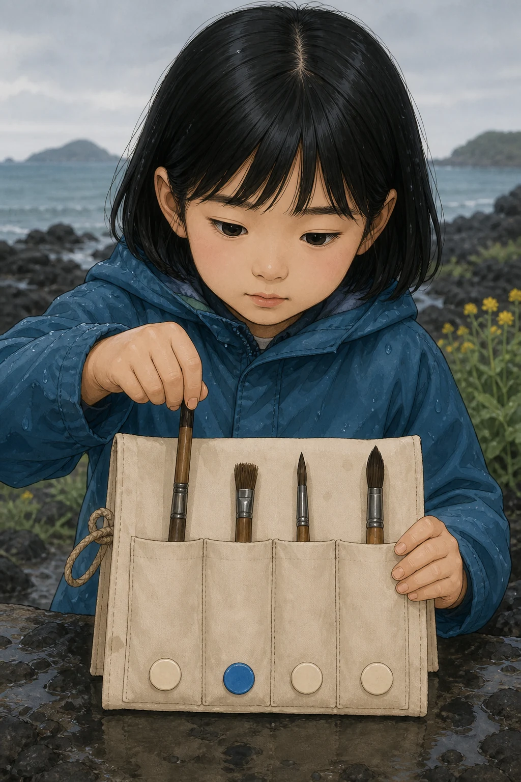 37화: 빌려 둔 둘 14페이지. 윤서는 붓이 마를 때까지 그 표지를 크림색으로 뒤집었다.