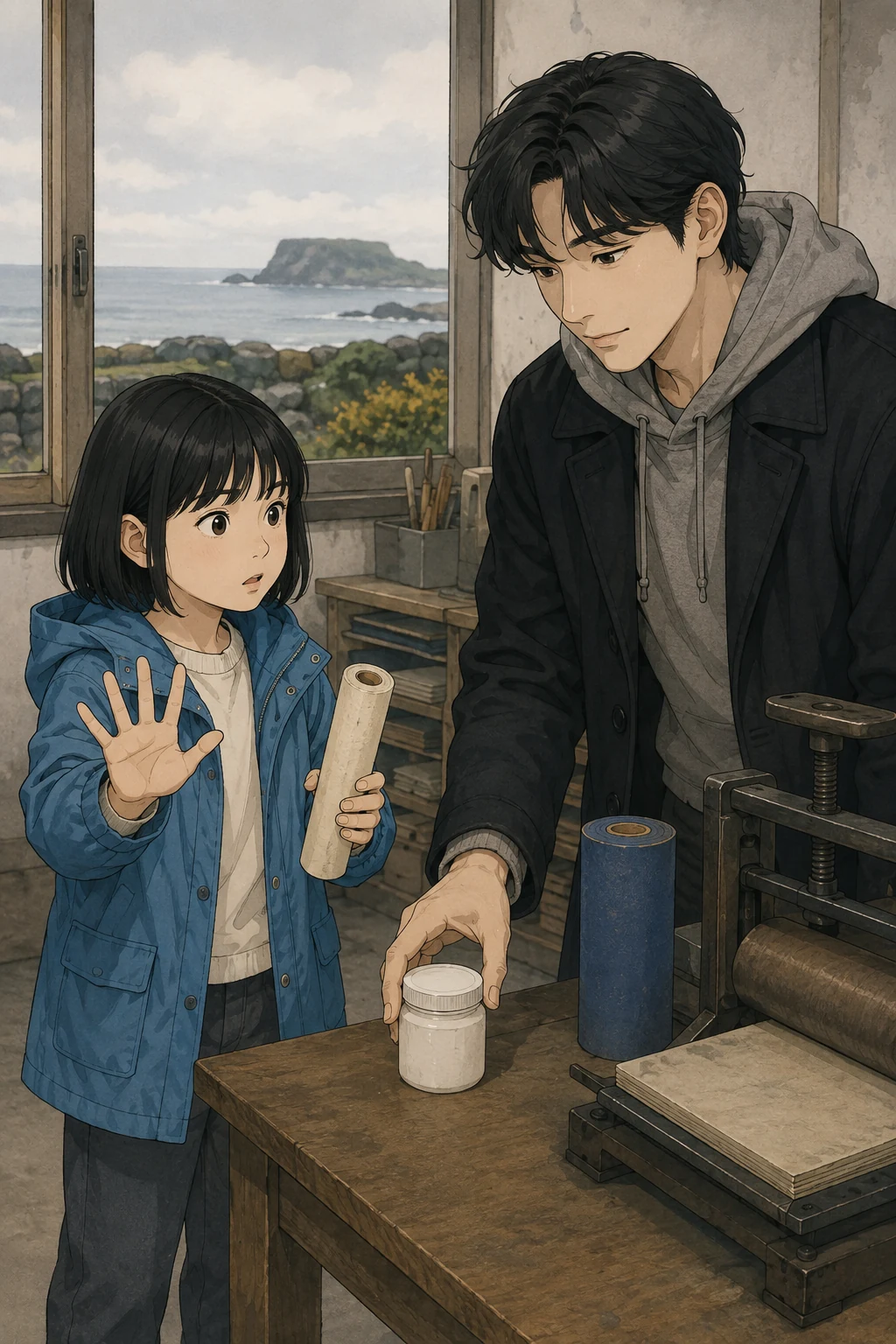 38화: 바꿔 끼운 손잡이 8페이지. 도윤이 접착제를 꺼내자 윤서는 다시 바꿀 수 있어야 한다고 했다.