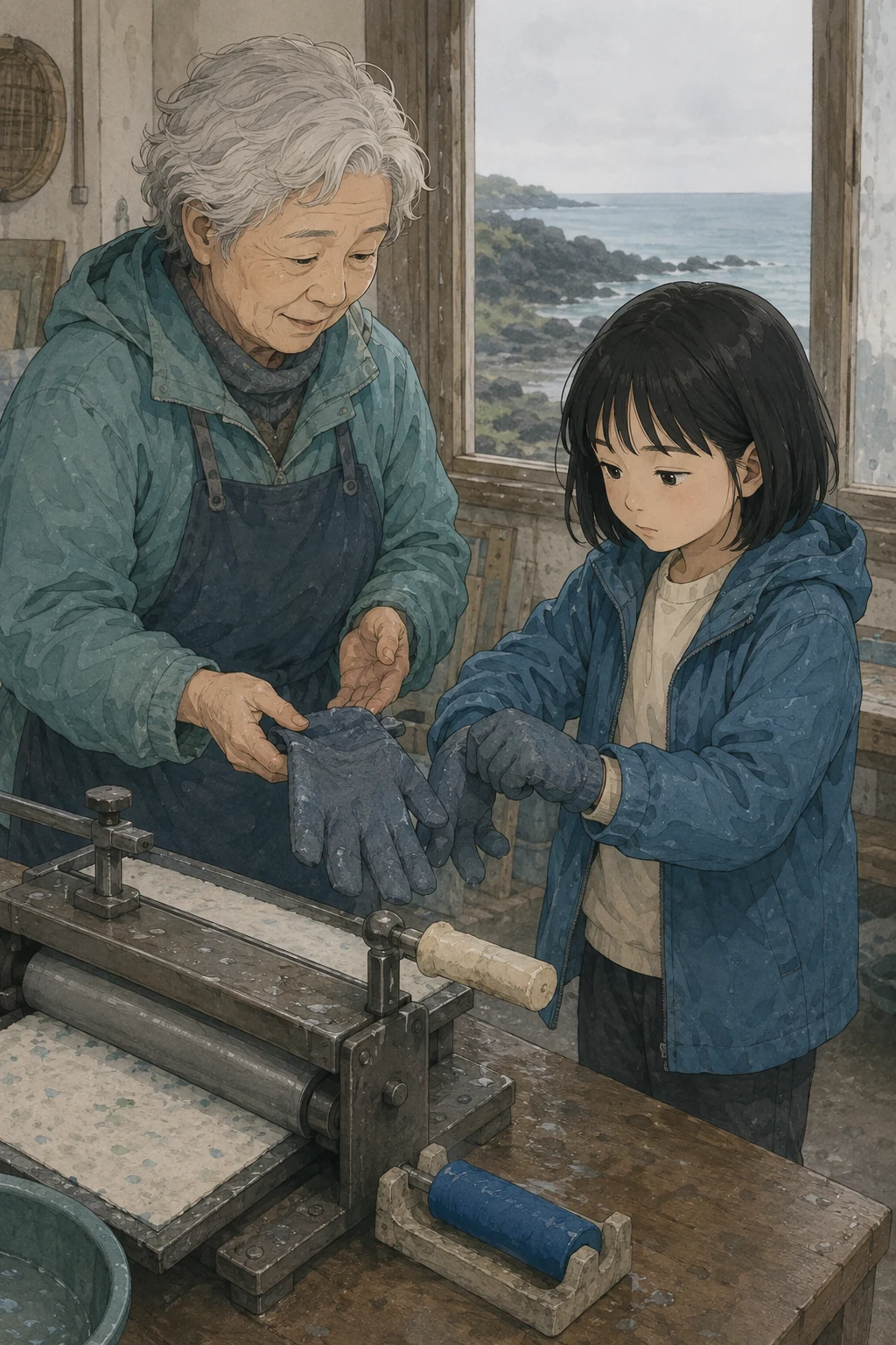 38화: 바꿔 끼운 손잡이 14페이지. 순덕이 젖은 장갑을 건네자 윤서는 얇은 손잡이를 다시 시험했다.