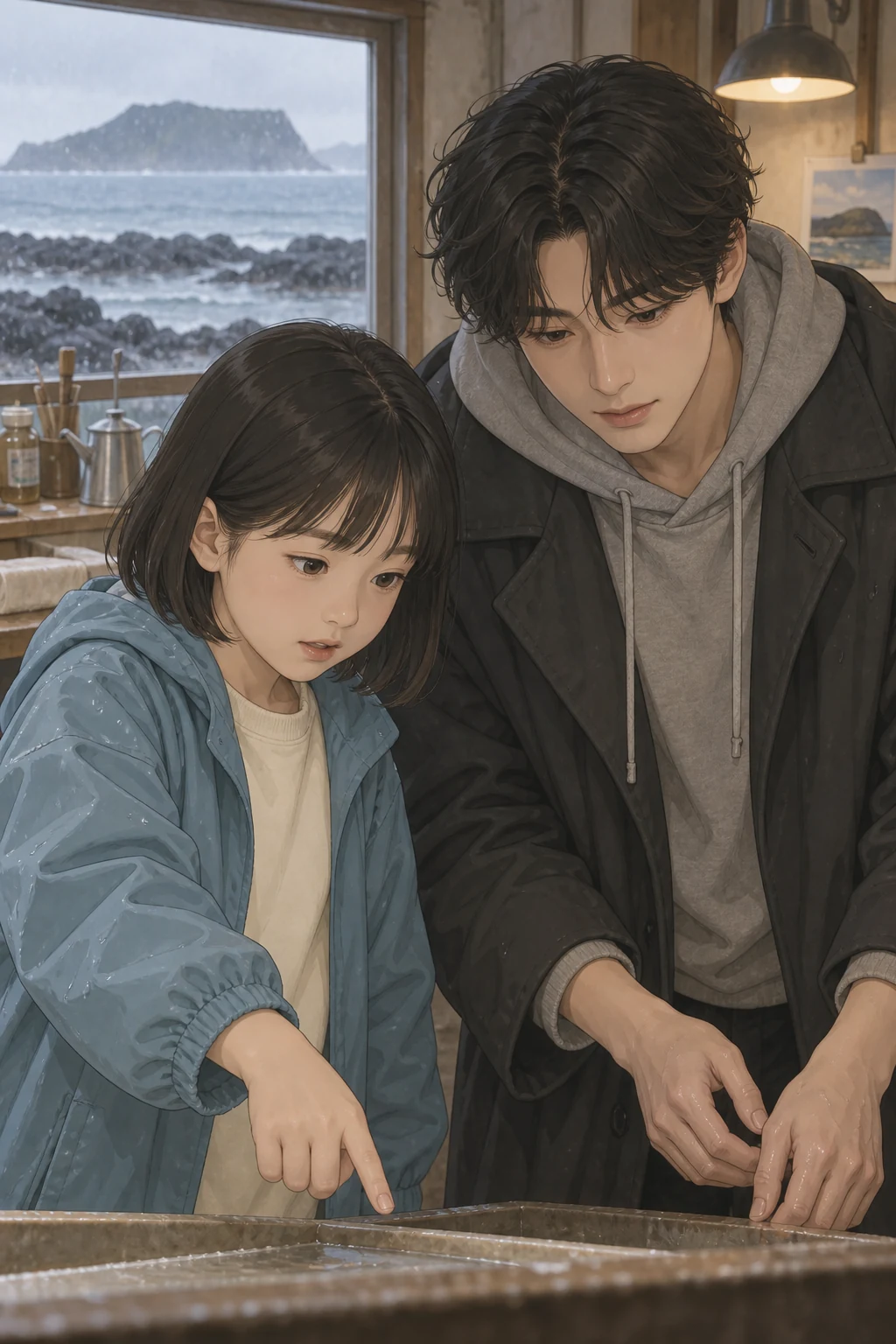 40화: 눕혀 둔 받침 3페이지. 윤서는 먼저 들뜬 모서리를 반듯하게 놓고 싶다고 말했다.