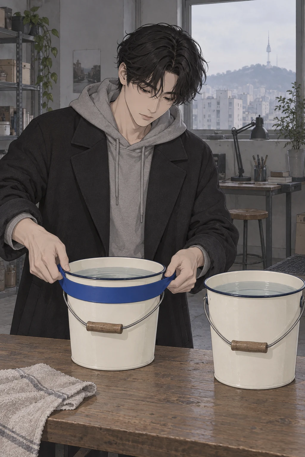 41화: 옮겨 끼운 푸른 띠 18페이지. 서울에서 도윤도 새 물을 받은 통에 푸른 띠를 끼웠다.