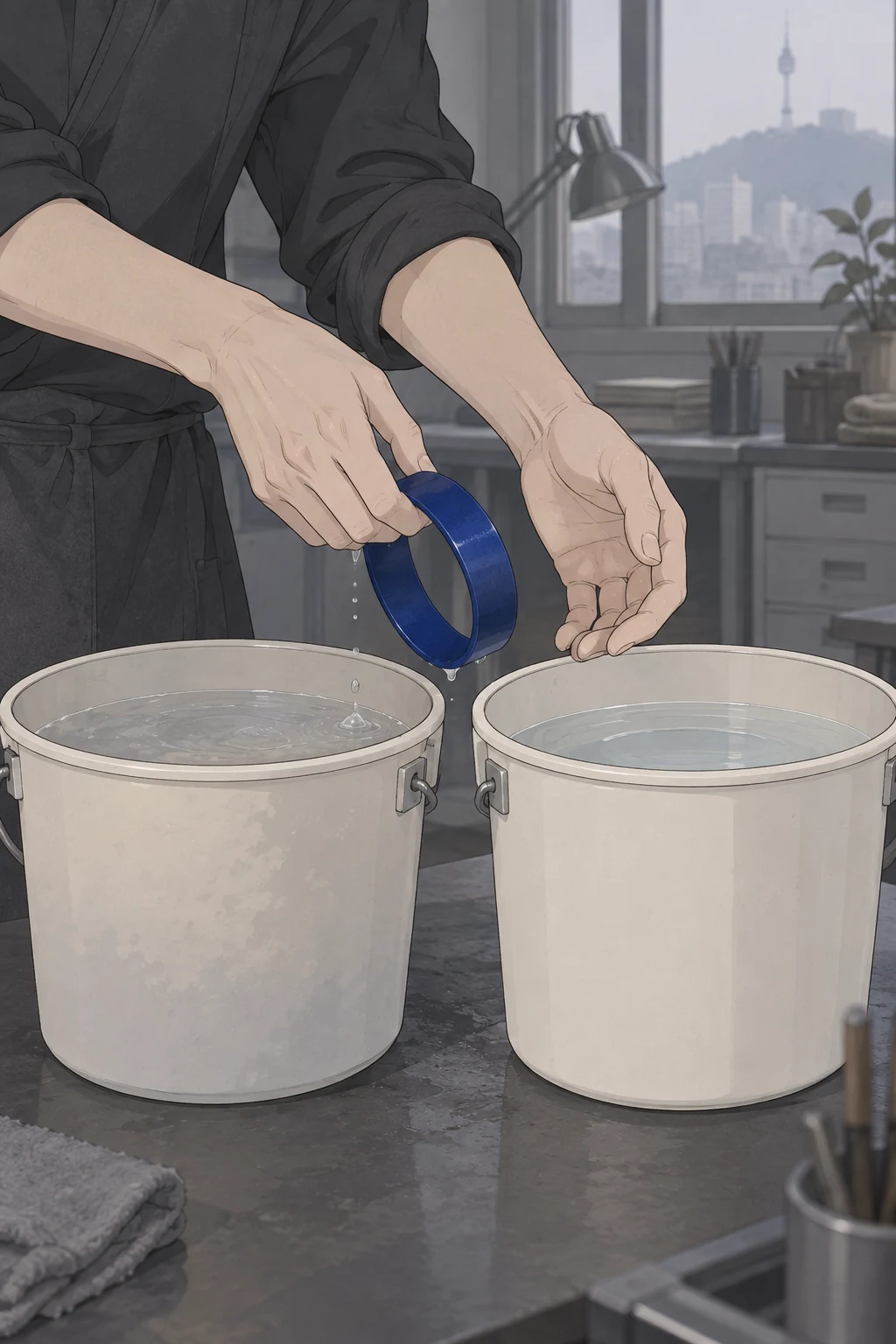 41화: 옮겨 끼운 푸른 띠 19페이지. 두 통의 쓰임이 바뀌자 도윤은 띠도 반대쪽으로 옮겼다.