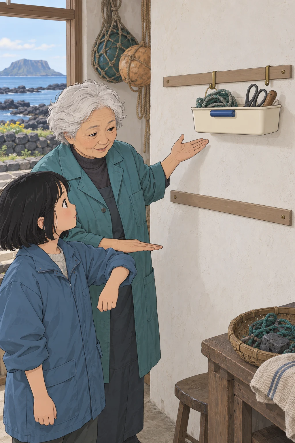 43화: 낮춰 건 도구함 7페이지. 순덕은 사람보다 쓰는 물건을 팔꿈치 가까이 내리라고 했다.