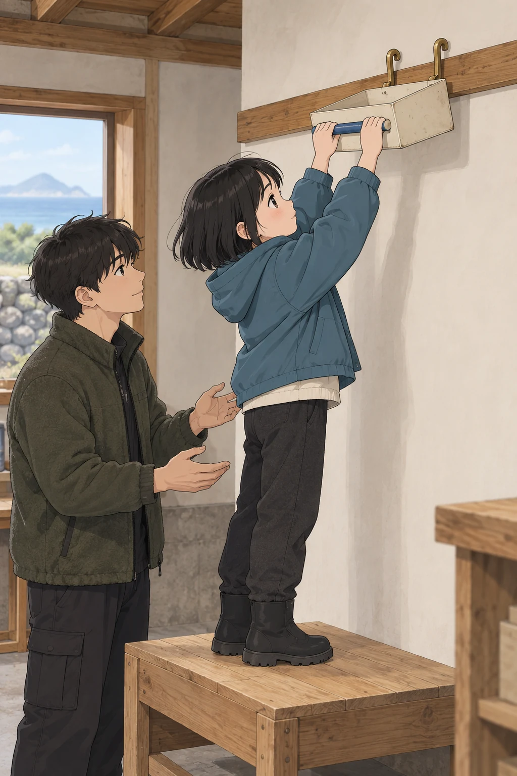 43화: 낮춰 건 도구함 10페이지. 윤서는 손잡이를 잡고 높은 레일에서 도구함을 들어 뺐다.