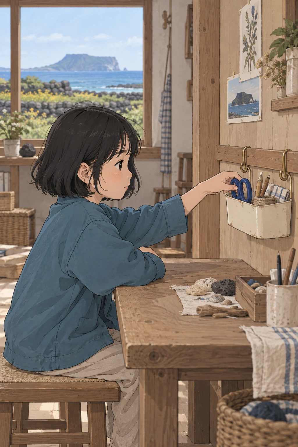 43화: 낮춰 건 도구함 12페이지. 앉은 윤서의 팔꿈치와 도구함 윗선이 나란히 놓였다.