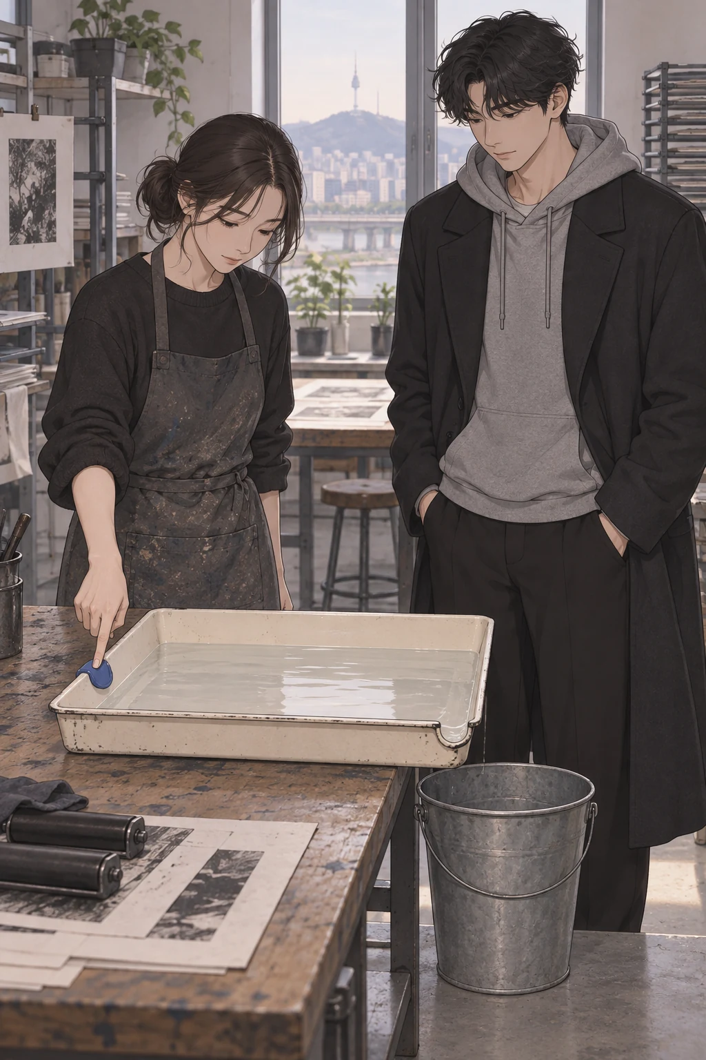 46화: 옮겨 막은 물길 19페이지. 서울에서도 도윤은 사용자가 배수 방향을 먼저 고르게 했다.