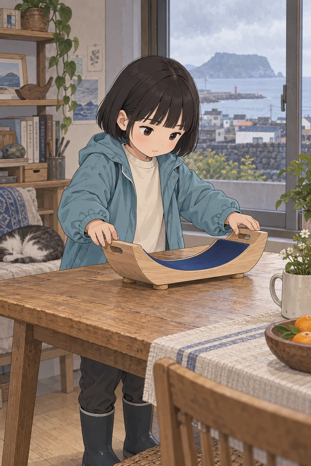 47화: 뒤집어 놓은 홈 15페이지. 윤서는 양끝을 눌러 네 발이 모두 닿는지 확인했다.