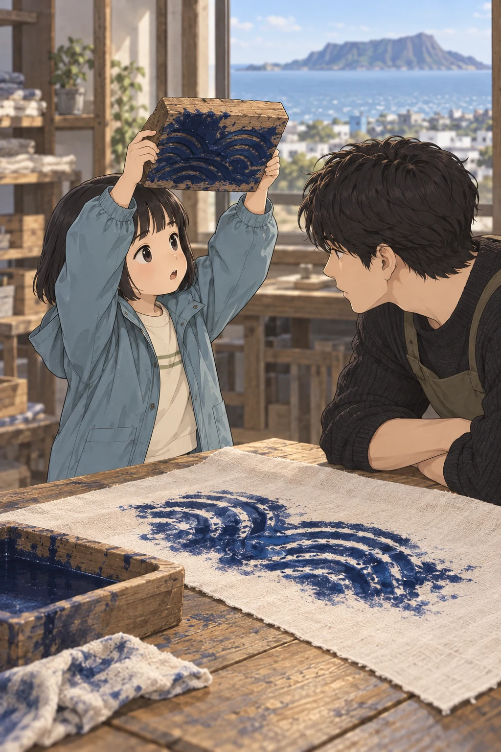 50화: 받쳐 드러낸 푸른 결 13페이지. 너무 오래 누른 무늬는 푸른 잉크가 번져 선 사이를 메웠다.