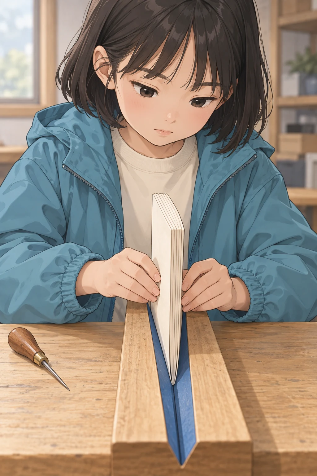 51화: 골을 지킨 작은 책 12페이지. 윤서는 실제 책과 같은 두께의 시험 종이를 V홈에 세웠다.