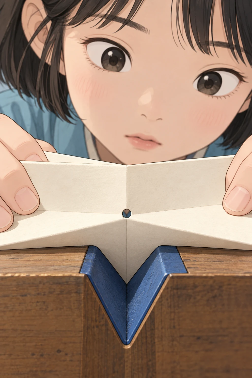 51화: 골을 지킨 작은 책 15페이지. 두 번째 구멍은 깨끗했고 접힌 골 양쪽도 찢어지지 않았다.